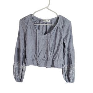 Hollister Balloon Sleeve V-neck Crop Top Peasant Style Pinstripe XSMALL